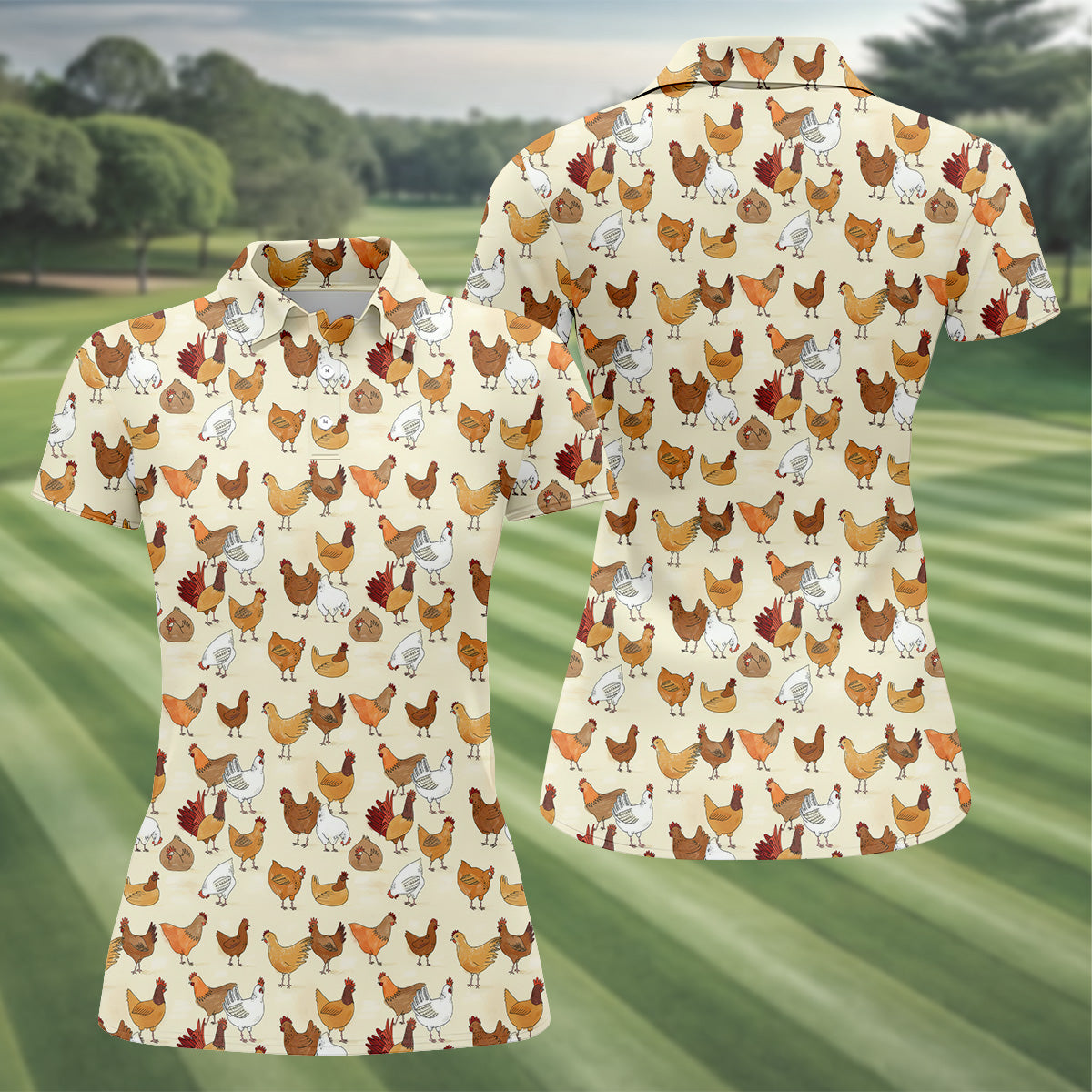 Chicken Family Funny Womens Golf Polo Shirt, Chicken Lover Gifts, Custom Ladies Golf Shirt