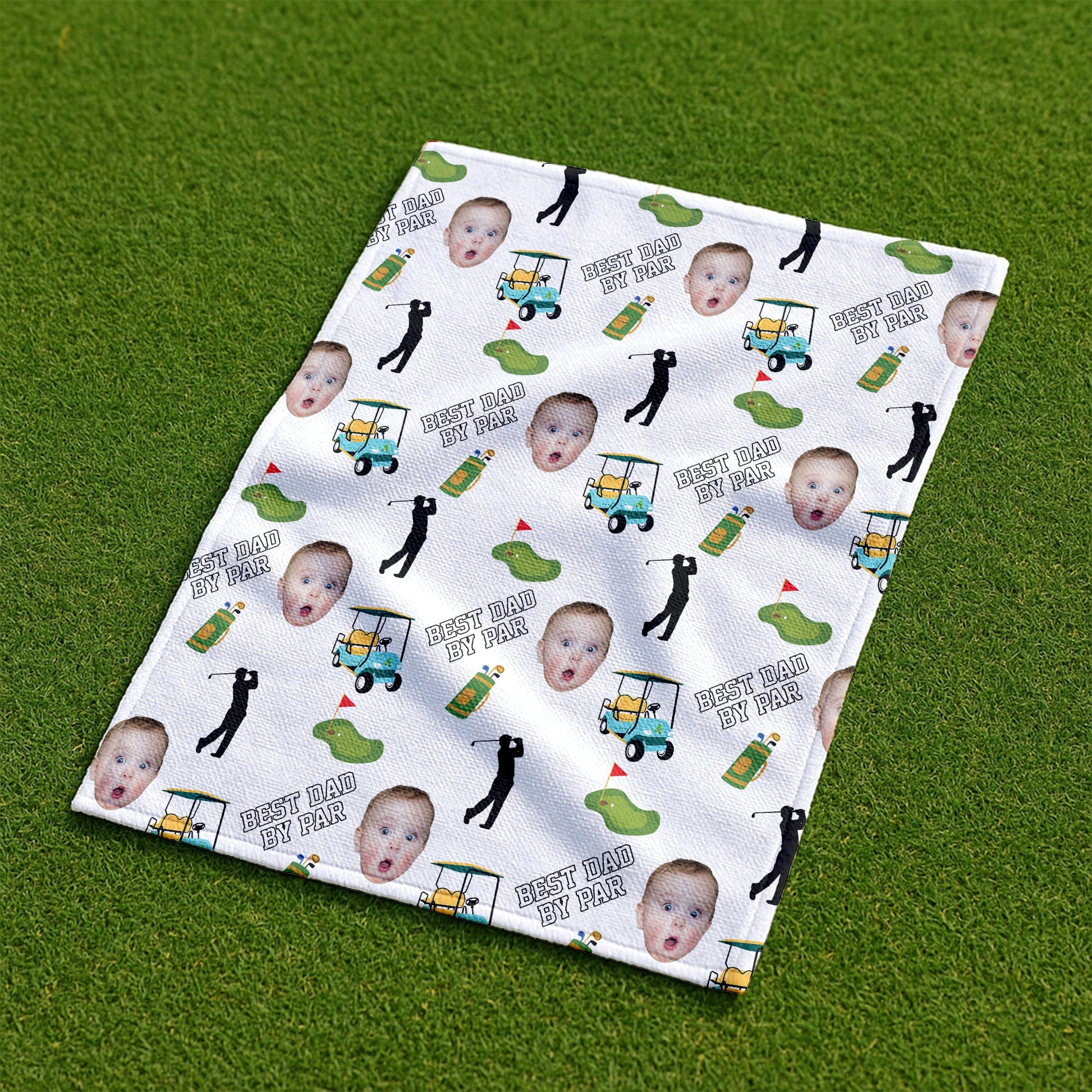 Custom Golf Towel With Kids Photo, Best Dad By Par Towel, Dad Golf Gift, Christmas Golf Gift
