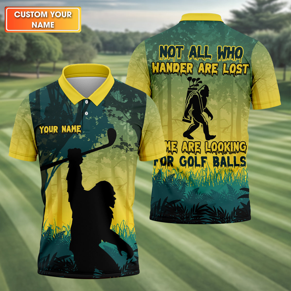 Bigfoot Men's Golf Polo Shirt, Dad Golf Gift, Mens Golf Gift, Funny Golf Shirt, Golf Gift Ideas For Him