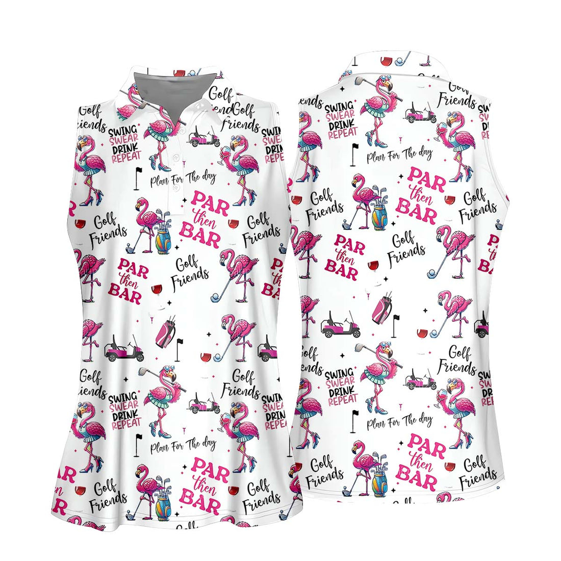 Par Then Bar Flamingo Long Sleeve Polo Womens, Custom Ladies Golf Polos Shirt