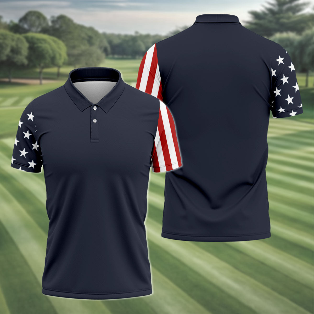 American Flag Golf Polo Shirt, Mens Golf Gift, Patriotic Golf Shirt