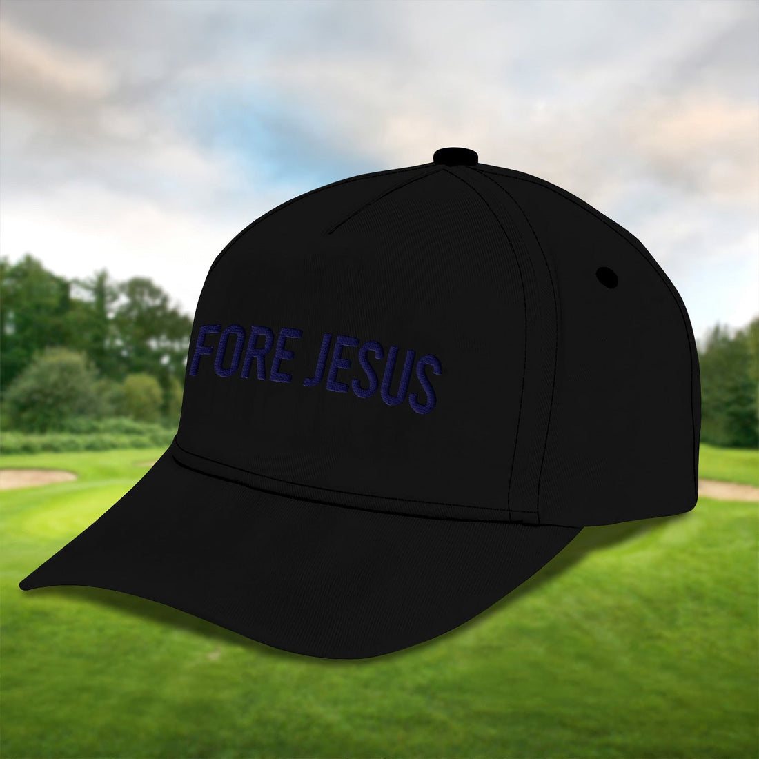 Fore Jesus Navy Embroidered Baseball Cap, Funny Dad Hat, Christmas Golf Gift
