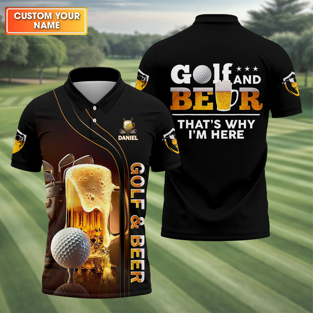 Golf And Beer That's Why I'm Here Custom Men's Golf Polo Shirt, Funny Golf Shirt, Gift For Golfers