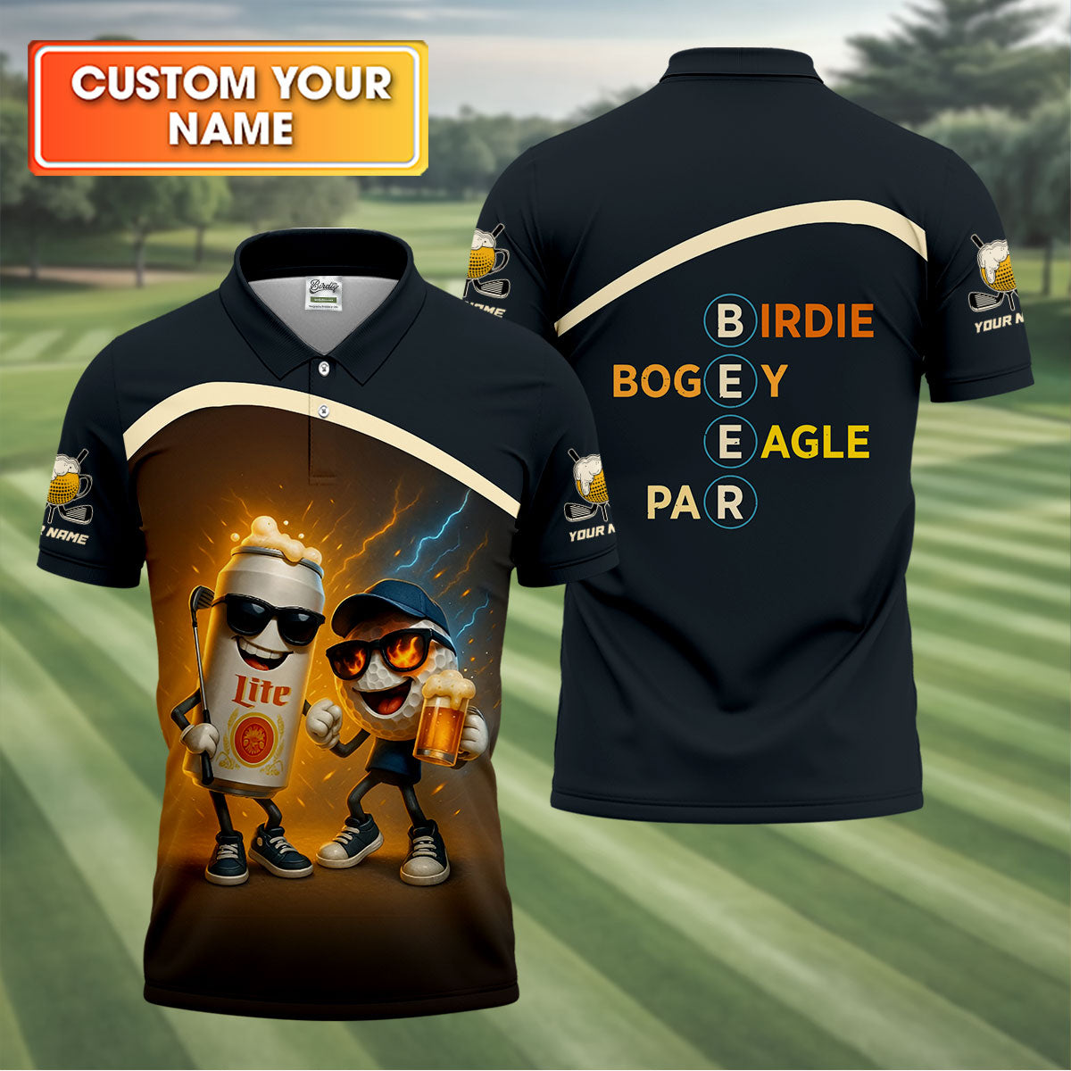 Funny Golf And Beer Custom Polos For Men, Dad Golf Gift, Golfing Apparel, Mens Polo Shirts