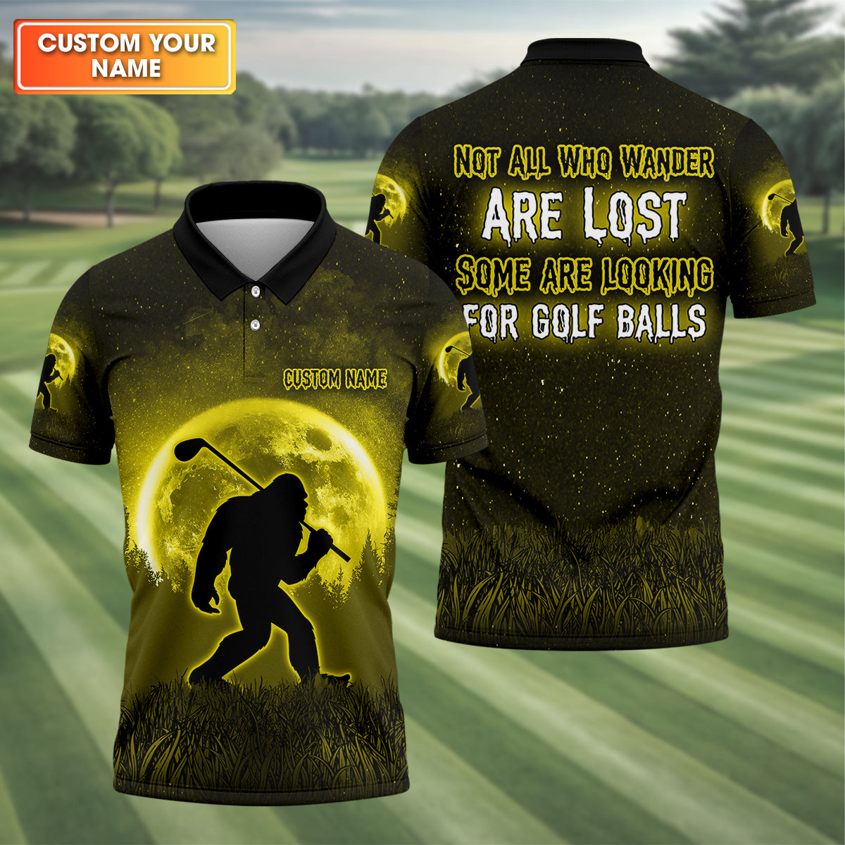 Custom Bigfoot Golf Polo Shirt, Mens Golf Gift, Funny Golf Shirt, Golf Gift For Dad