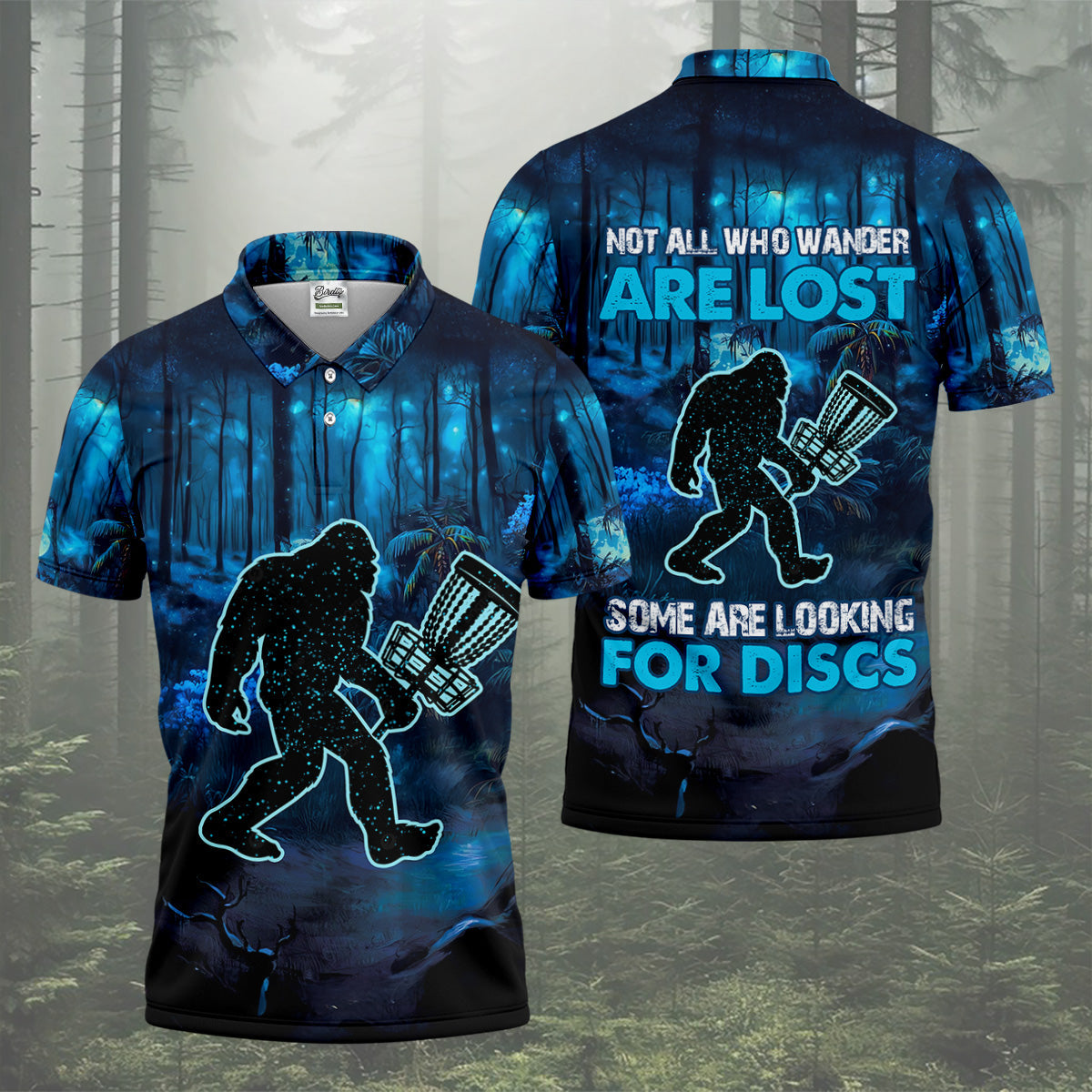 Not All Who Wander Are Lost Bigfoot Discs Golf Men's Golf Polo Shirt, Funny Golf Shirt, Dad Golf Gift