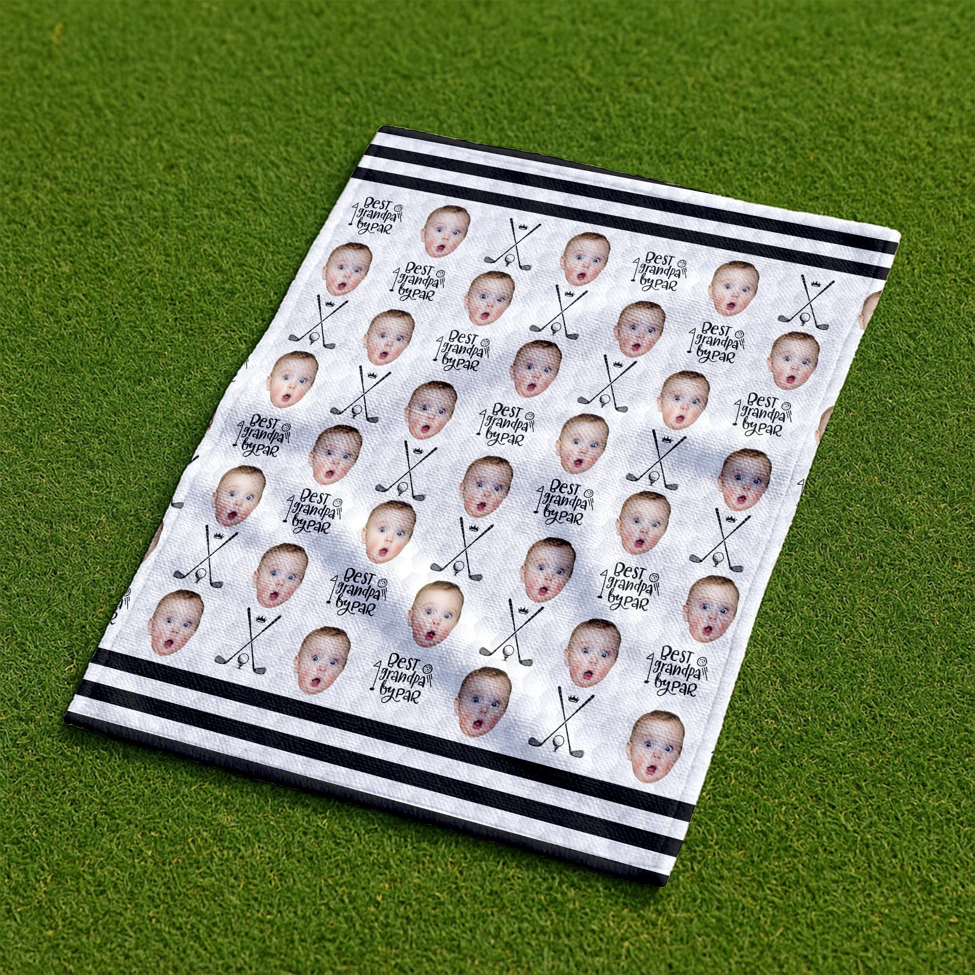 Best Grandpa By Par Golf Towel, Custom Golf Towel With Kids Photo, Christmas Golf Gift