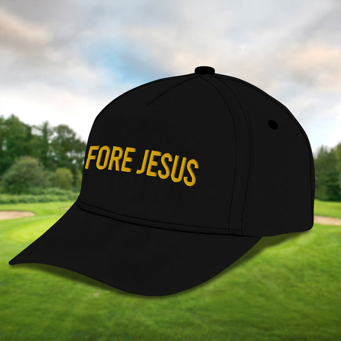 Fore Jesus Yellow Embroidered Baseball Cap, Funny Dad Hat, Christmas Golf Gift