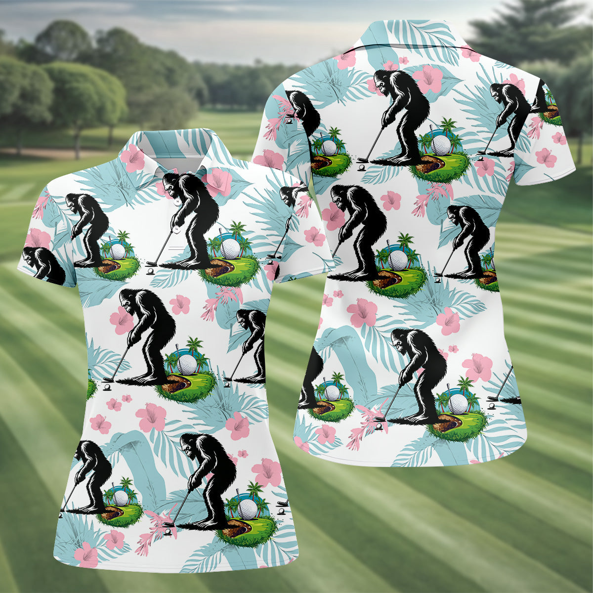 Bigfoot Shirt, Sasquatch Golf Shirt, Hawaiian Golf Shirts, Cute Golf Shirt, Ladies Golf Shirts, Golf Gifts For Her