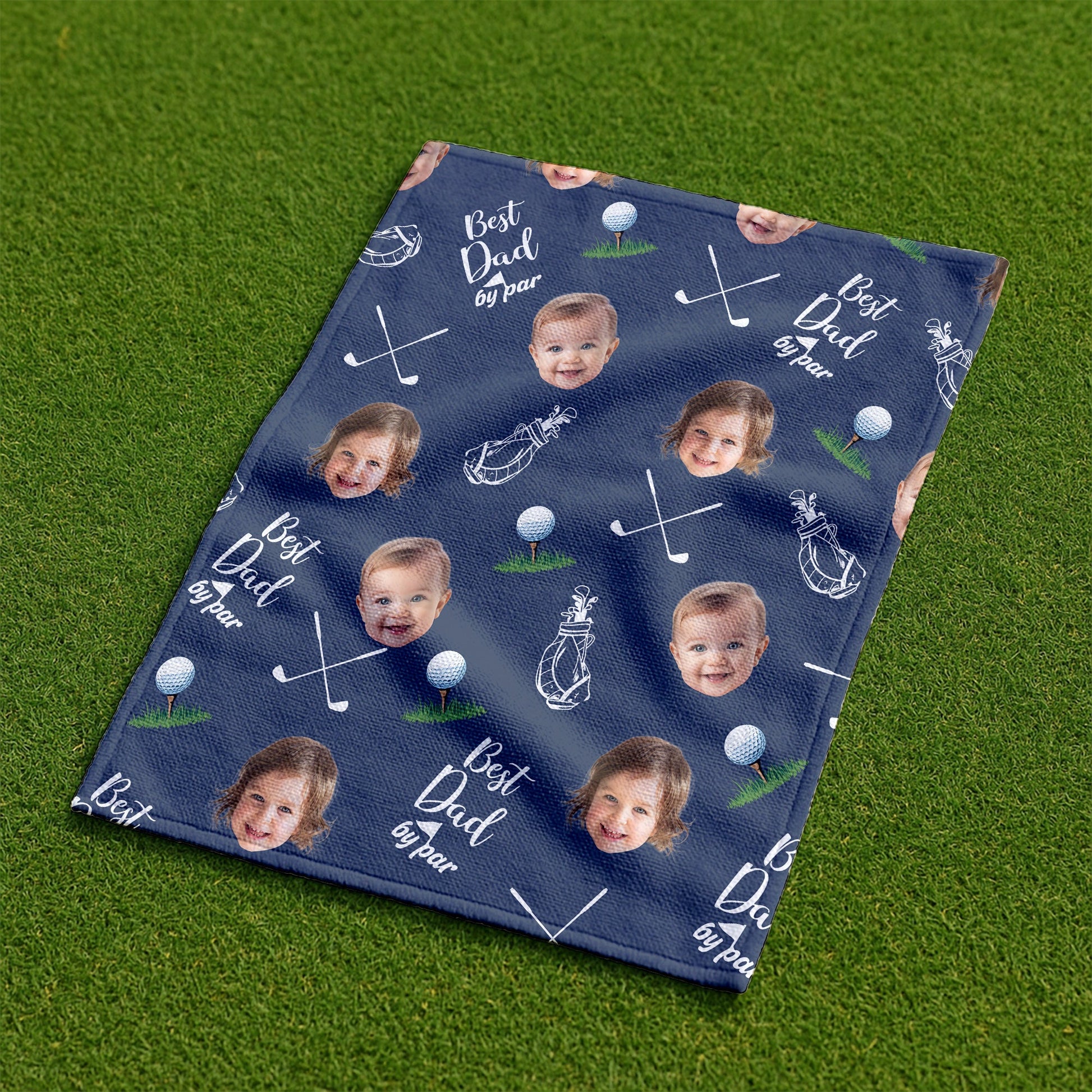 Best Dad By Par Custom Kids Face Blue Funny Golf Towel, Christmas Golf Gift, Gifts For The Golfing Dad