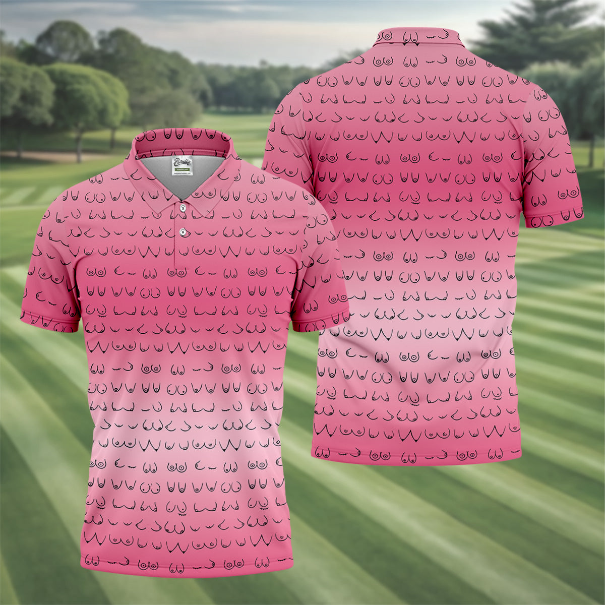 Funny Boobs Men's Pink Golf Polo, Golf Tops For Men, Unique Gift For Golfer, Golfing Apparel