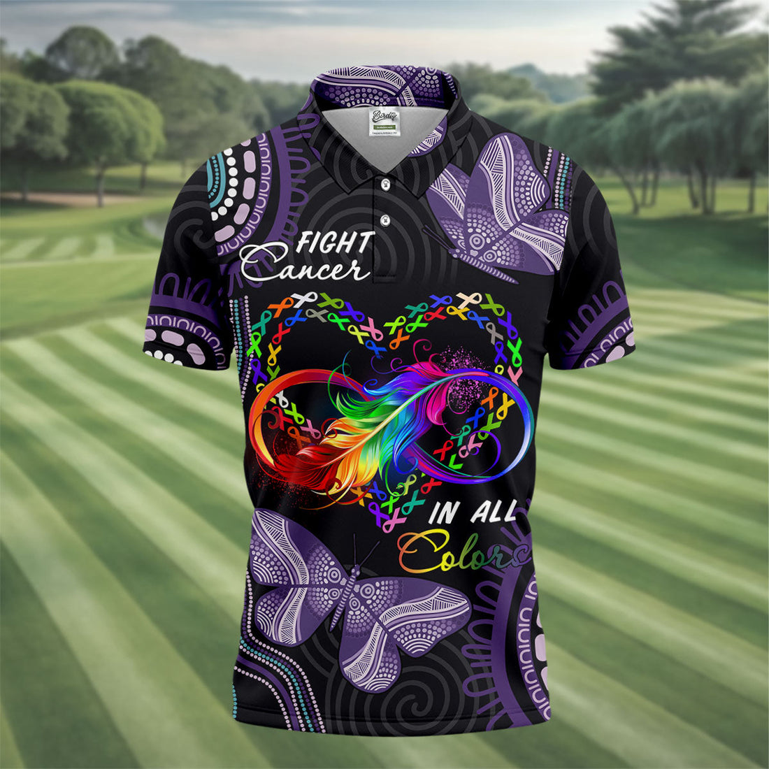 Fight Cancer In All Color Men's Golf Shirt, Cancer Awareness Shirt, Cancer Survivor Shirt, Golf Gift For Men