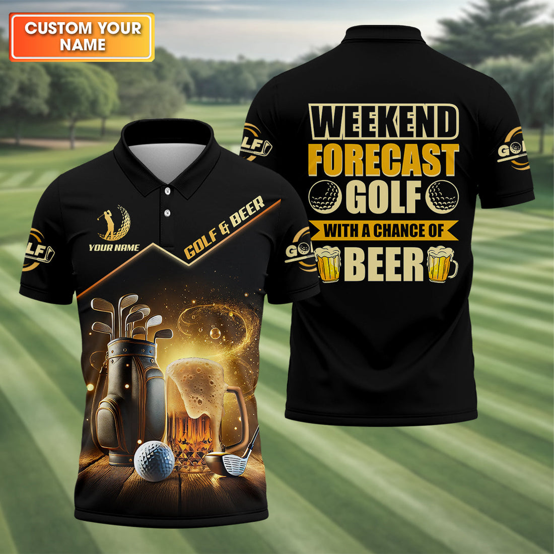 Golf And Beer Custom Men's Golf Polo Shirt, Beer Golf Shirt, Gift For Golfers