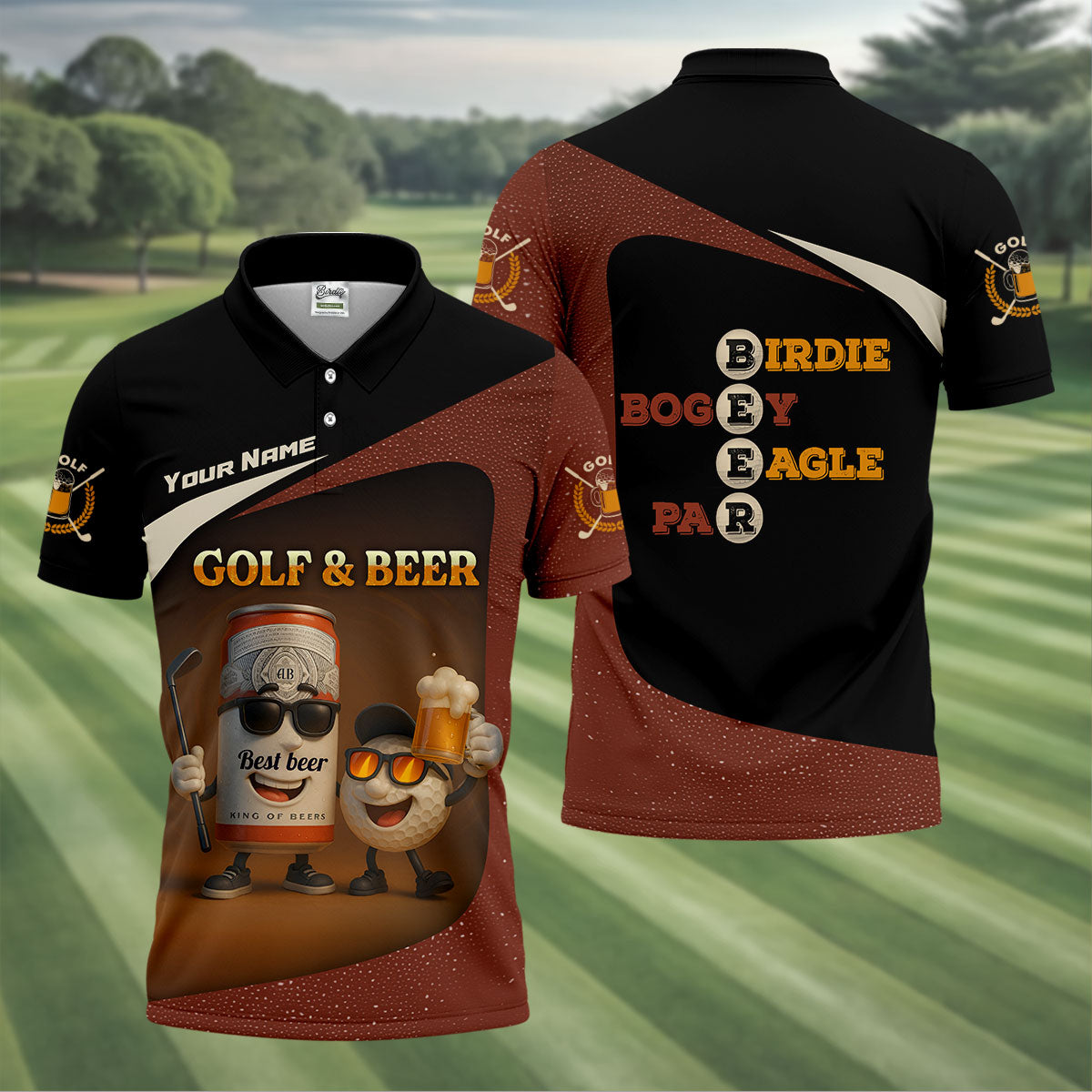 Golf And Beer Custom Men's Polo Shirts, Dad Golf Gift, Golfing Apparel, Gifts For Beer Lovers