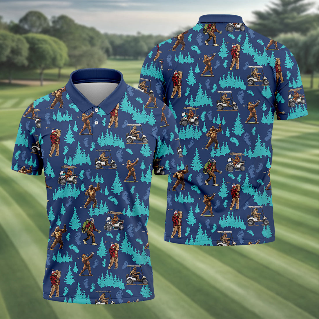 Bigfoot Sasquatch Custom Men's Golf Polo Shirt, Bigfoot Golf Shirt, Funny Golf Gifts