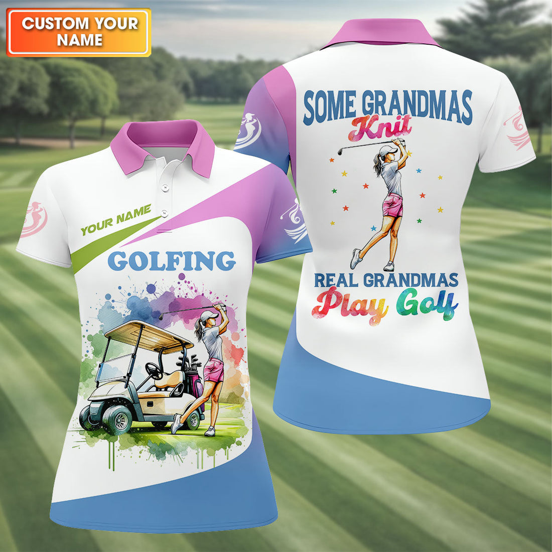 Some Grandmas Knit Real Grandmas Play Golf Funny Womens Golf Polo Shirt, Ladies Golf Shirt