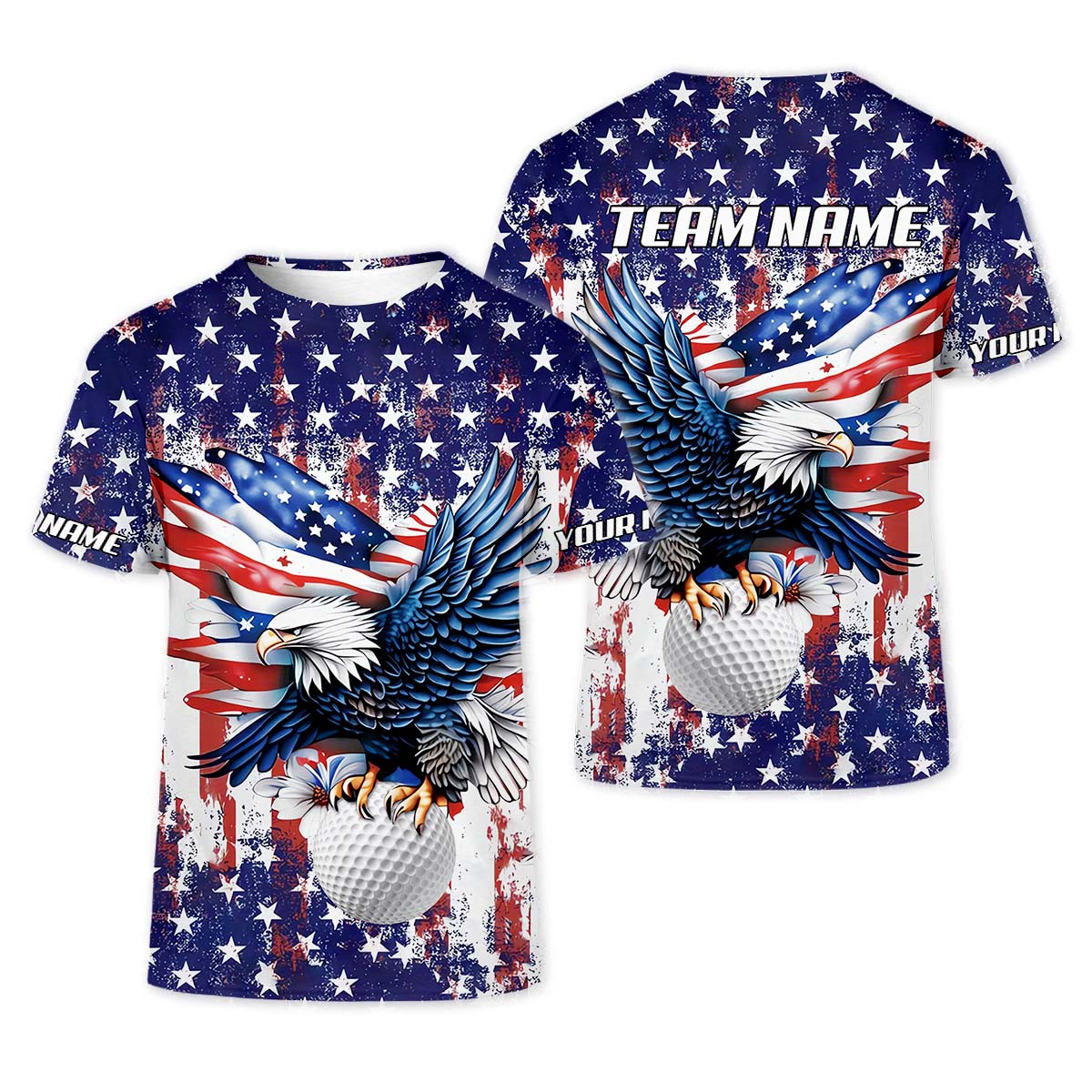 American Eagle And Star Custom Golf Polo Shirt, Gift For Golfers, Golf Gift Ideas