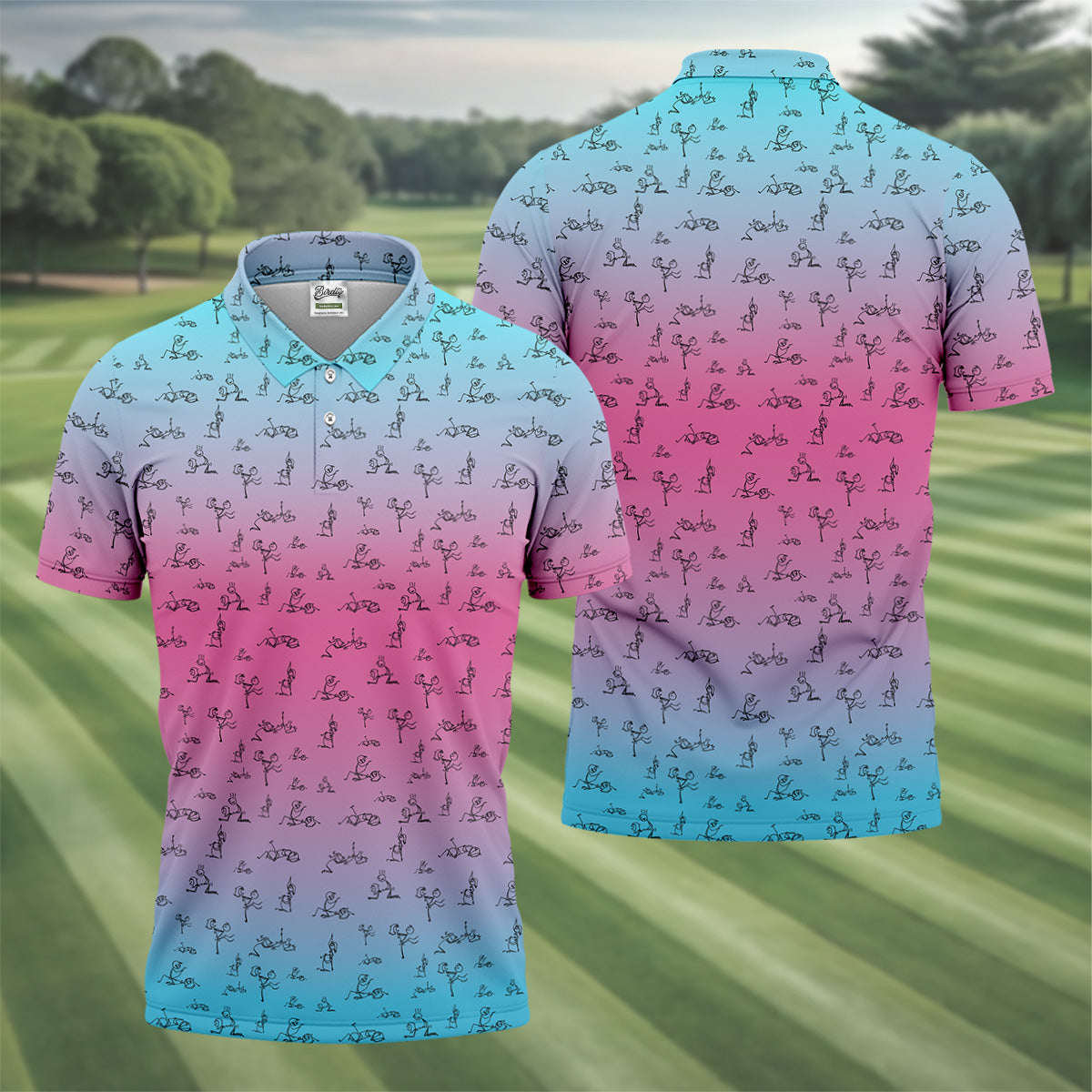 Stick Figure Couple Pink Blue Fun Men's Golf Polos, Unique Gift For Golfer, Polo For Men