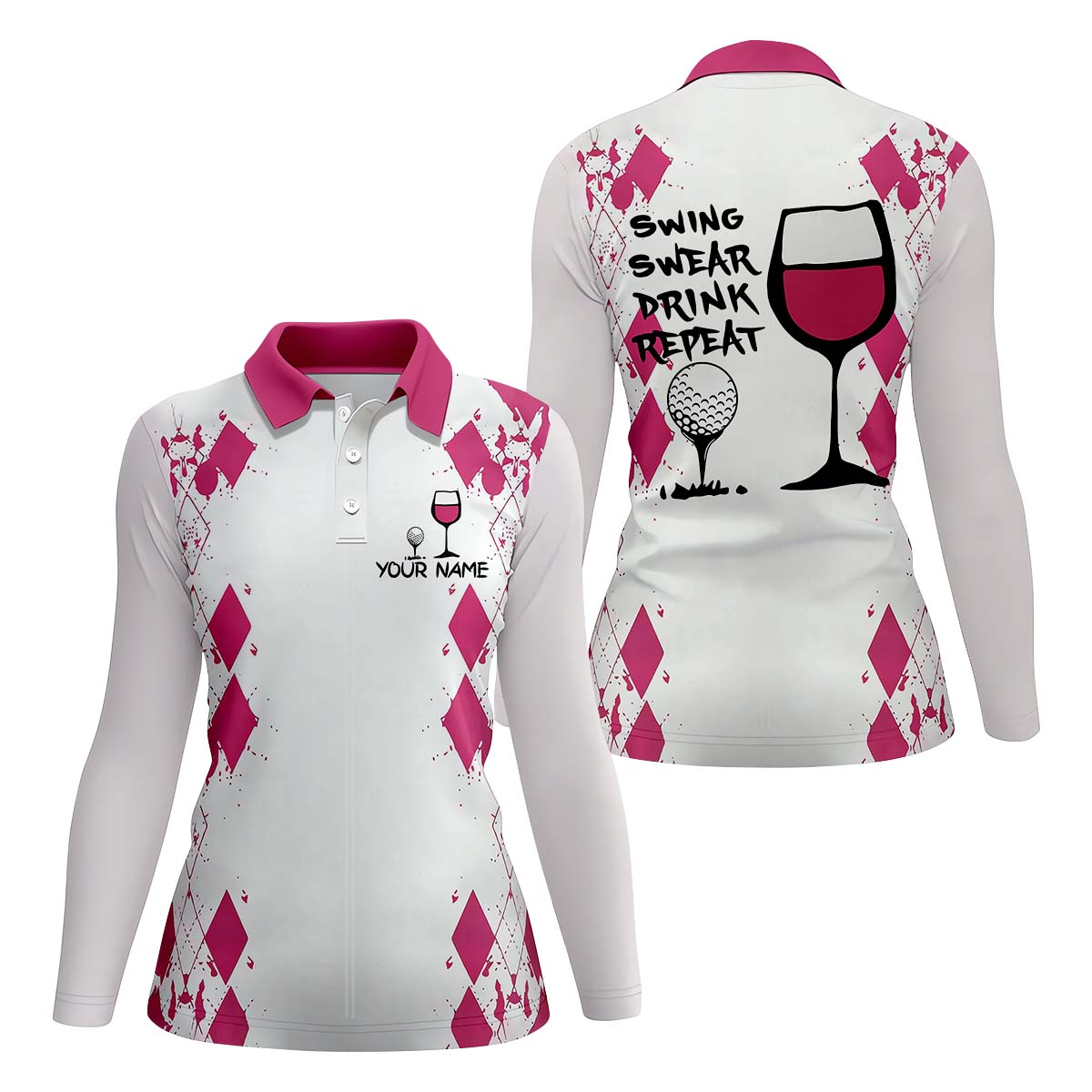 Swing Swear Drink Repeat Womens Golf Polo Shirt, Golfing Apparel, Womens Golf Gifts