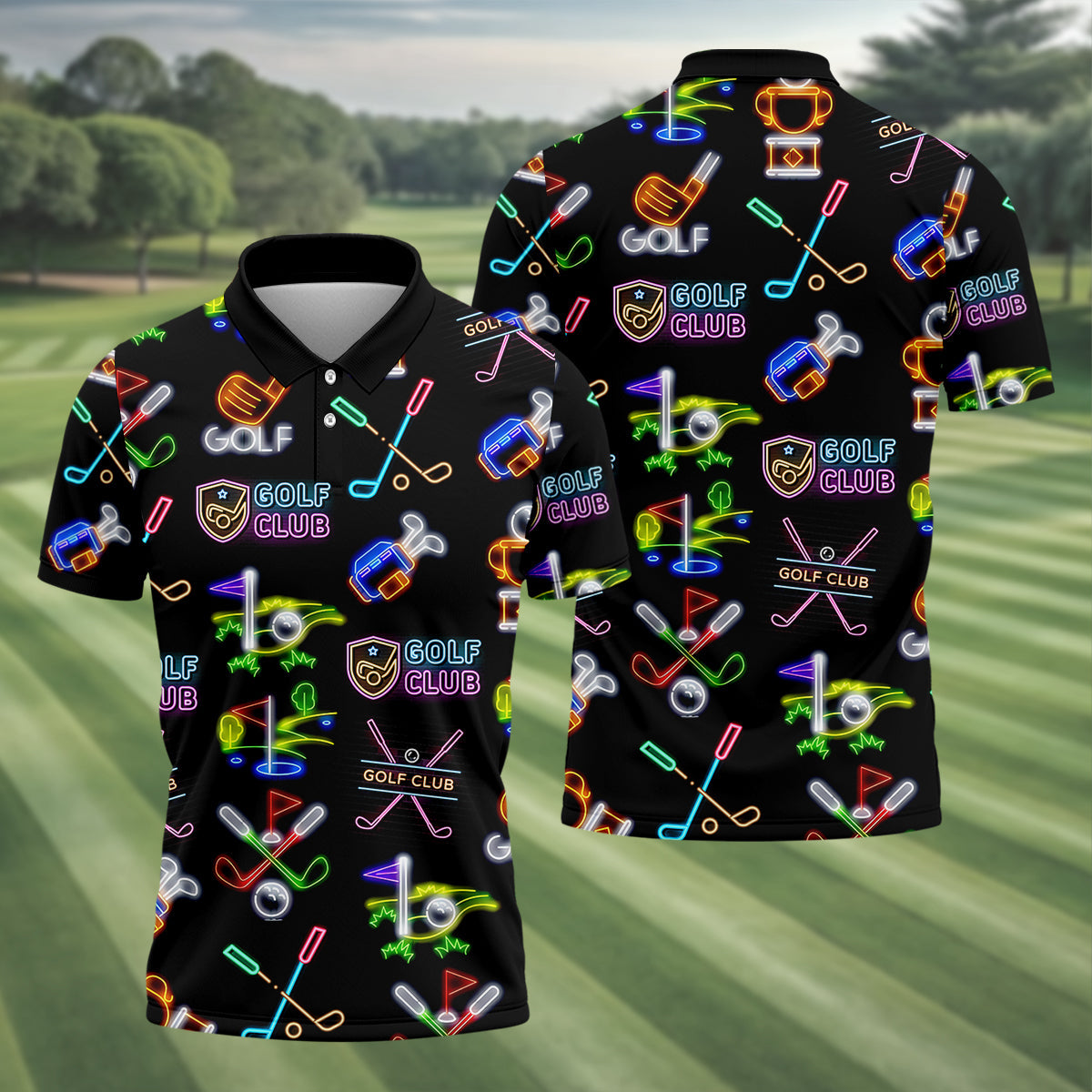 Neon Golf Clubs Men's Golf Polo Shirt, Funny Golf Shirt, Dad Golf Gift, Christmas Golf Gift