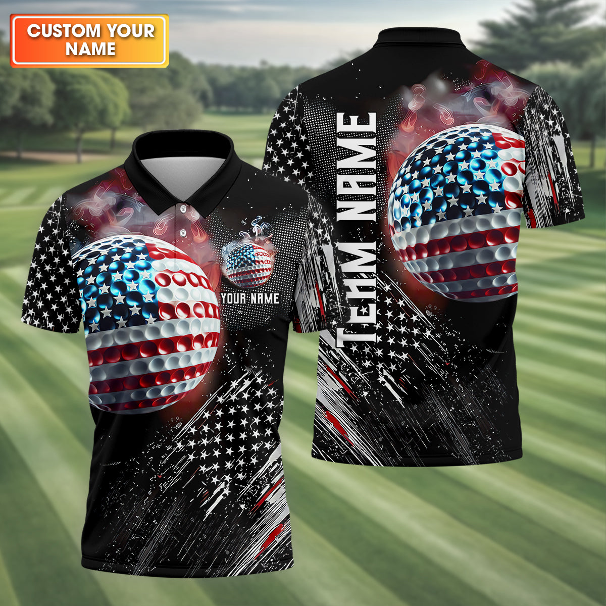 American Flag Golf Ball Funny Golf Polo Shirt, Christmas Golf Gift