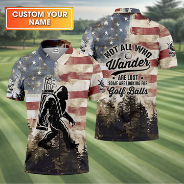 Patriotic Golf Polo Shirts, Bigfoot Golf Shirt, Men's Long Seeve Golf Shirts, Golf Gifts For Men