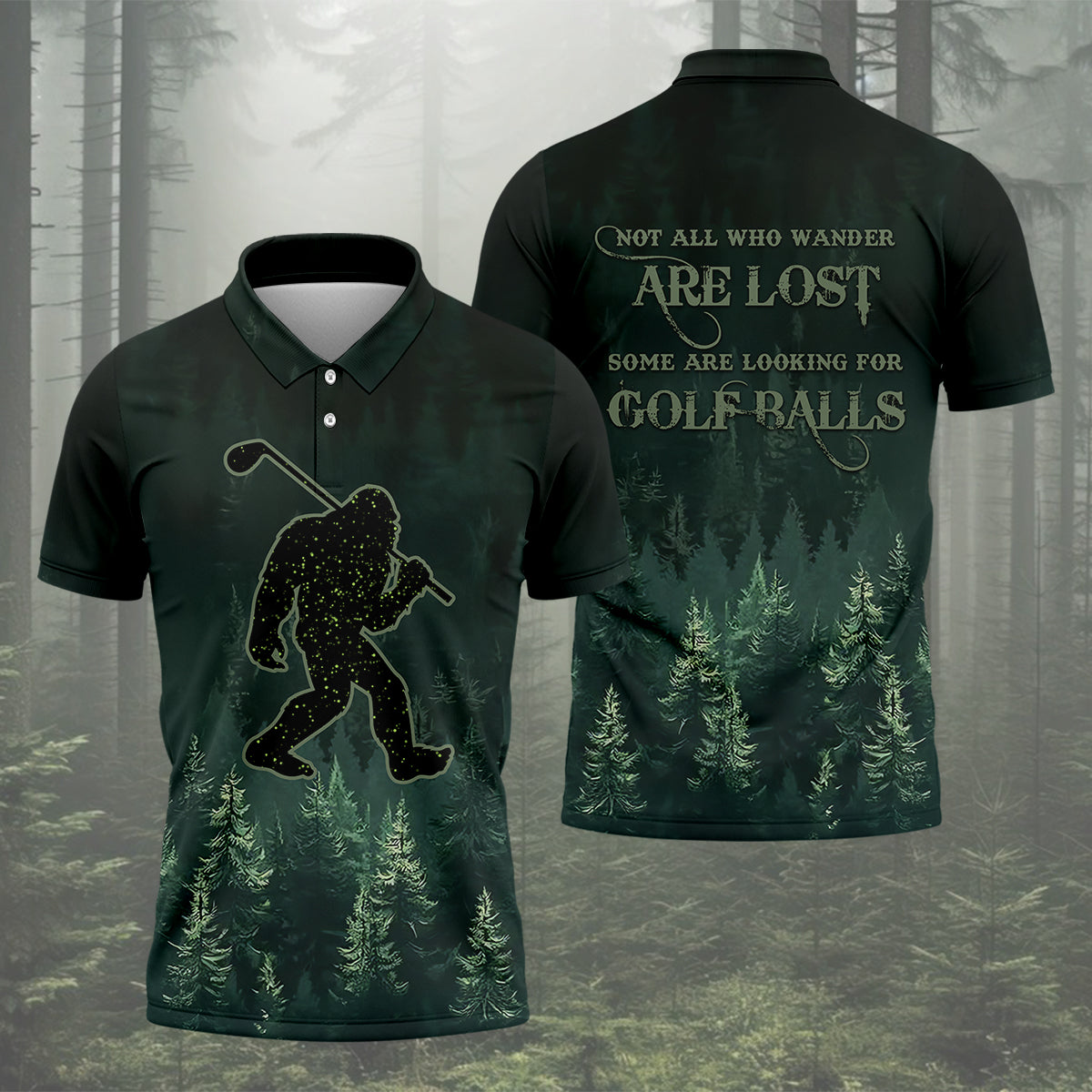 Where Did My Golf Ball Go Bigfoot Men's Golf Polo Shirt, Funny Bigfoot Golf Shirt, Dad Golf Gift