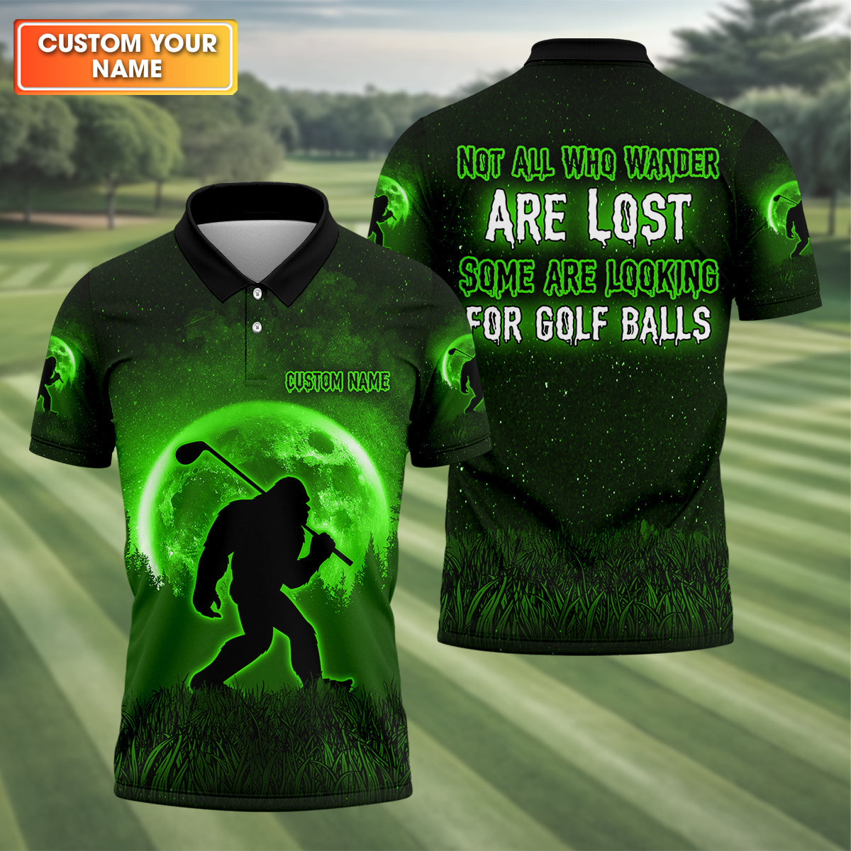 Custom Bigfoot Golf Polo Shirt, Mens Golf Gift, Funny Golf Shirt, Golf Gift For Dad