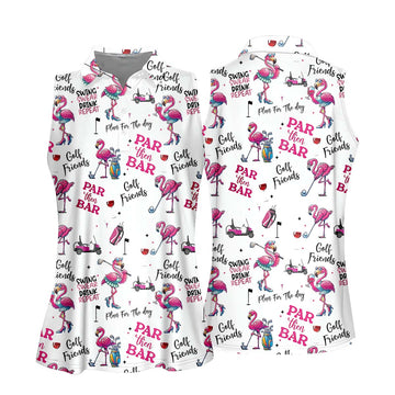 Par Then Bar Flamingo Funny Ladies Golf Polo Shirt, Custom Funny Golf Shirt