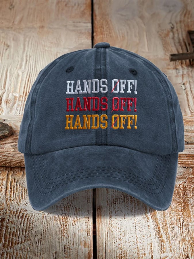Distressed Washed Cotton Hands Off Embroidered Baseball Cap, Funny Gift For Dad