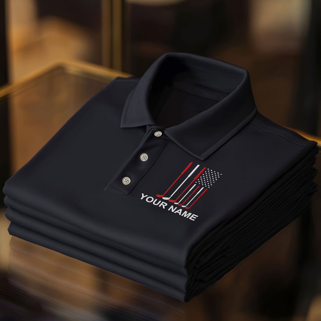 American Flag Custom Embroidered Golf Polo Shirt, Dad Golf Gift
