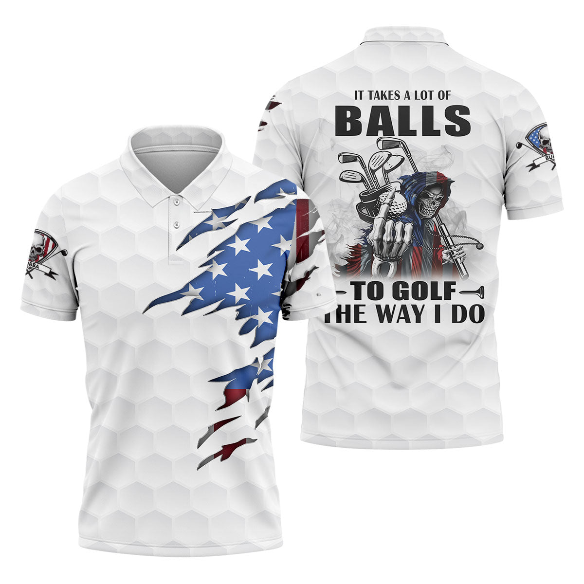 America Skeleton Golf Polo Shirt, Golfing Apparel, Golf Clothing, Mens Golf Gift