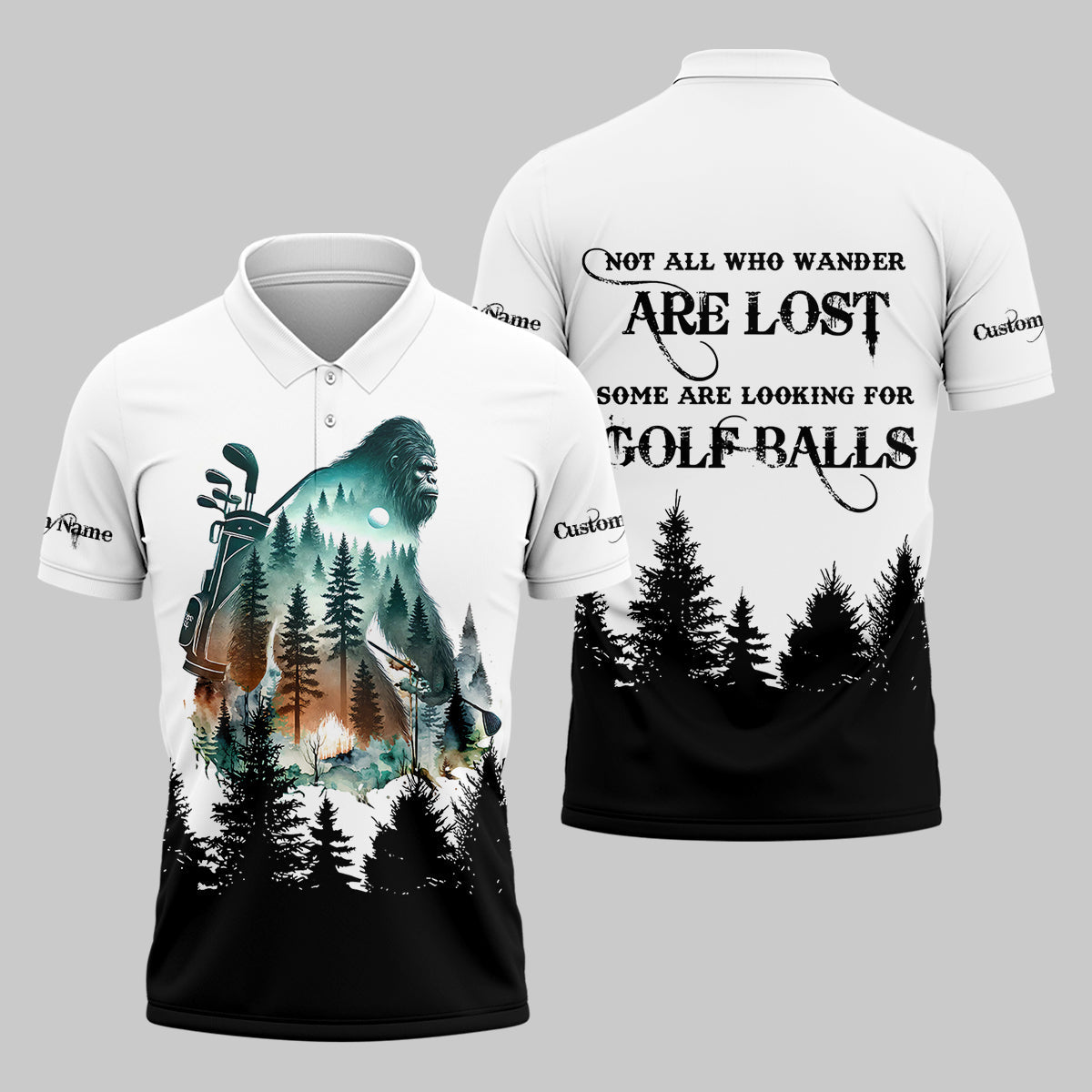 Not All Who Wander Are Lost Bigfoot Hunter Men's Golf Polo Shirt, Golf Lover Gifts, Funny Golf Shirt