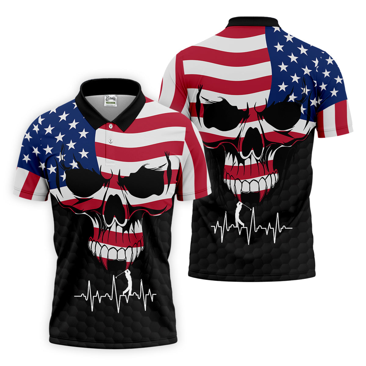 America Flag Skull Custom Golf Polo Shirt, Golf Apparel, Golf Gift For Men