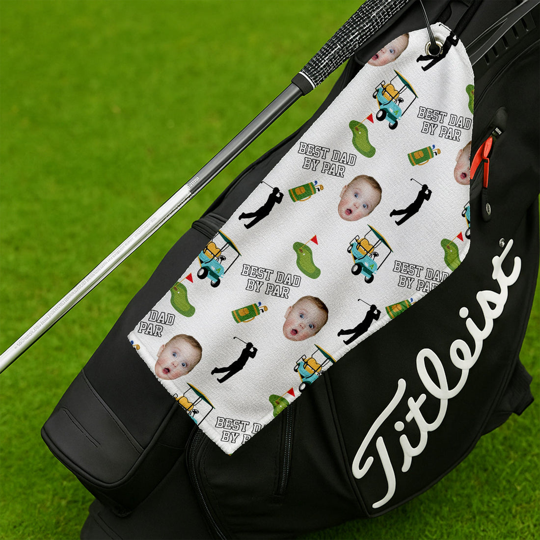 Custom Golf Towel With Kids Photo, Best Dad By Par Towel, Dad Golf Gift, Christmas Golf Gift