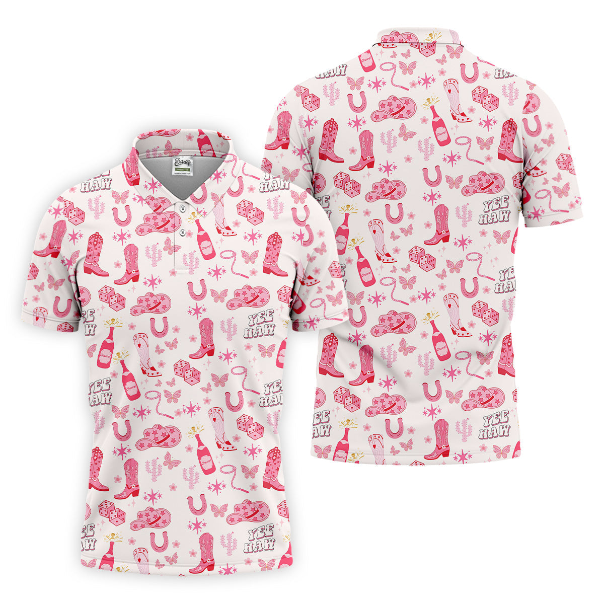 Yee Haw Cowgirl Pink Golf Polo, Western Golf Shirt, Fun Golf Shirts For Men, Golfing Apparel