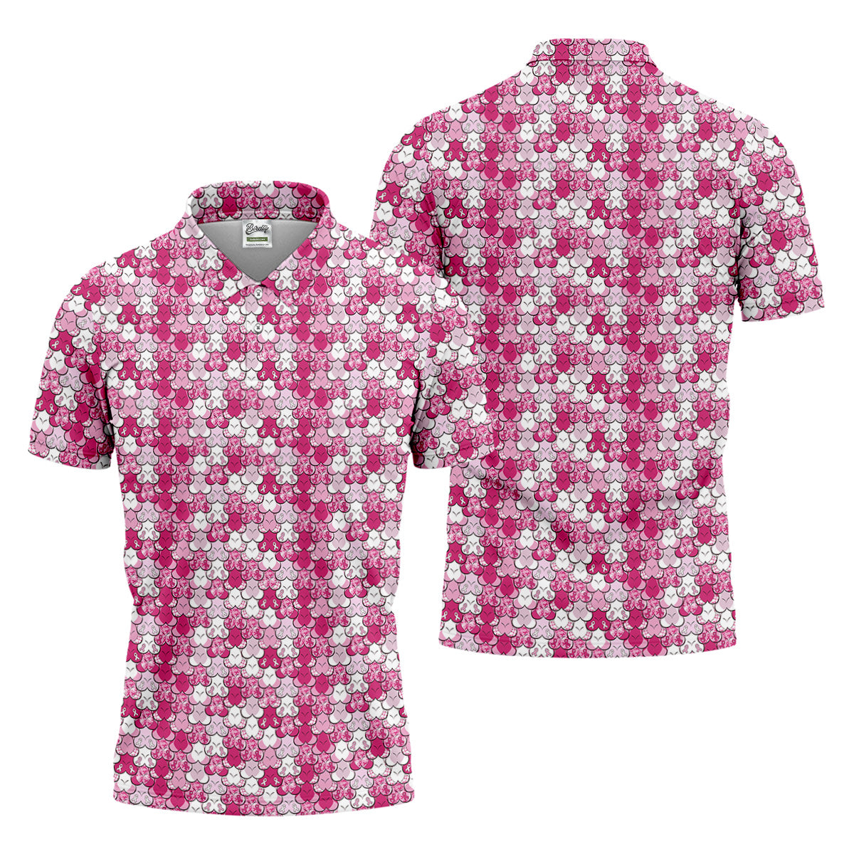 Funny Pink Ribbon Men's Polo Shirt, Breast Cancer Awareness Shirt, Pink Golf Shirt, Men Golf Gift