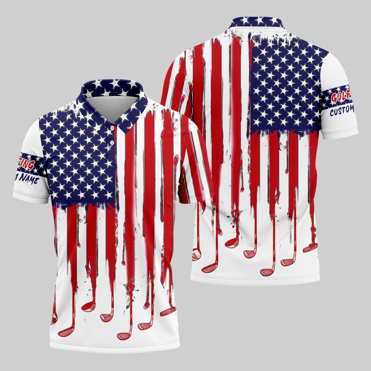 American Flag Custom Golf Polo Shirt, US Patriotic Pride Unisex Tropical Hawaiian Aloha Shirt, Summer Vacation