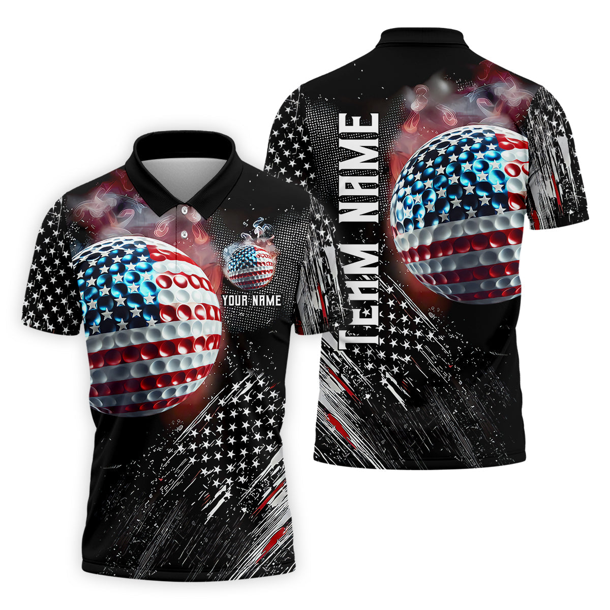 American Flag Golf Ball Funny Golf Polo Shirt, Christmas Golf Gift