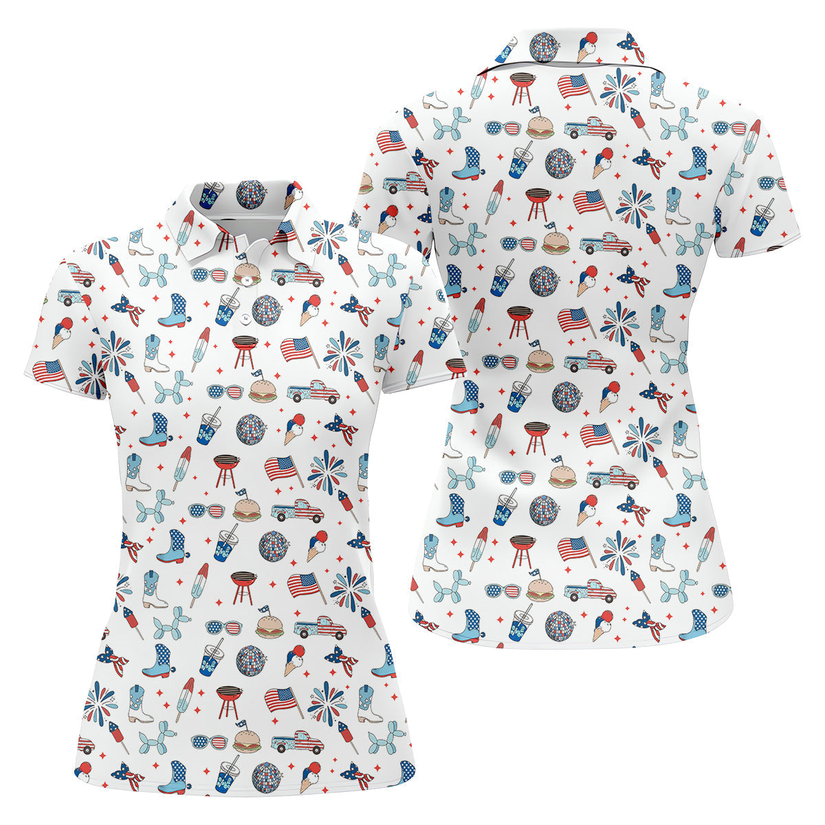 Red White and Blue Womens Golf Polo Shirt, Women's 4th Of July Shirts, Custom Ladies Golf Shirt