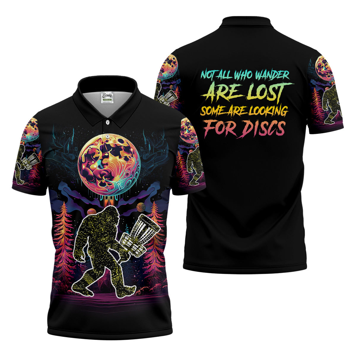 Not All Who Wander Are Lost Bigfoot Discs Golf Men's Golf Polo Shirt, Mens Golf Gift, Funny Golf Shirt