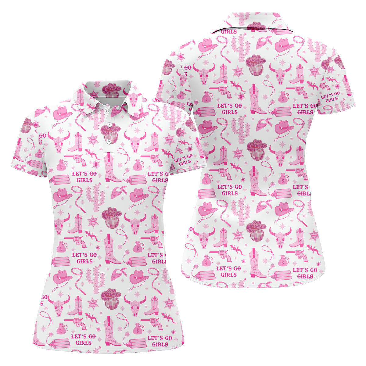 Let's Go Girls Funny Sleeve Polos Womens, Custom Ladies Golf Shirt