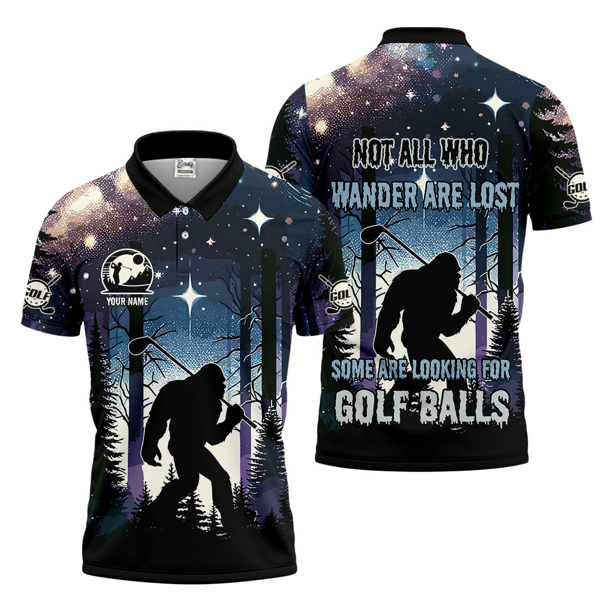 Funny Bigfoot Custom Golf Polos For Men, Golf Shirts For Men, Mens Golf Gift, Gift For Golfers