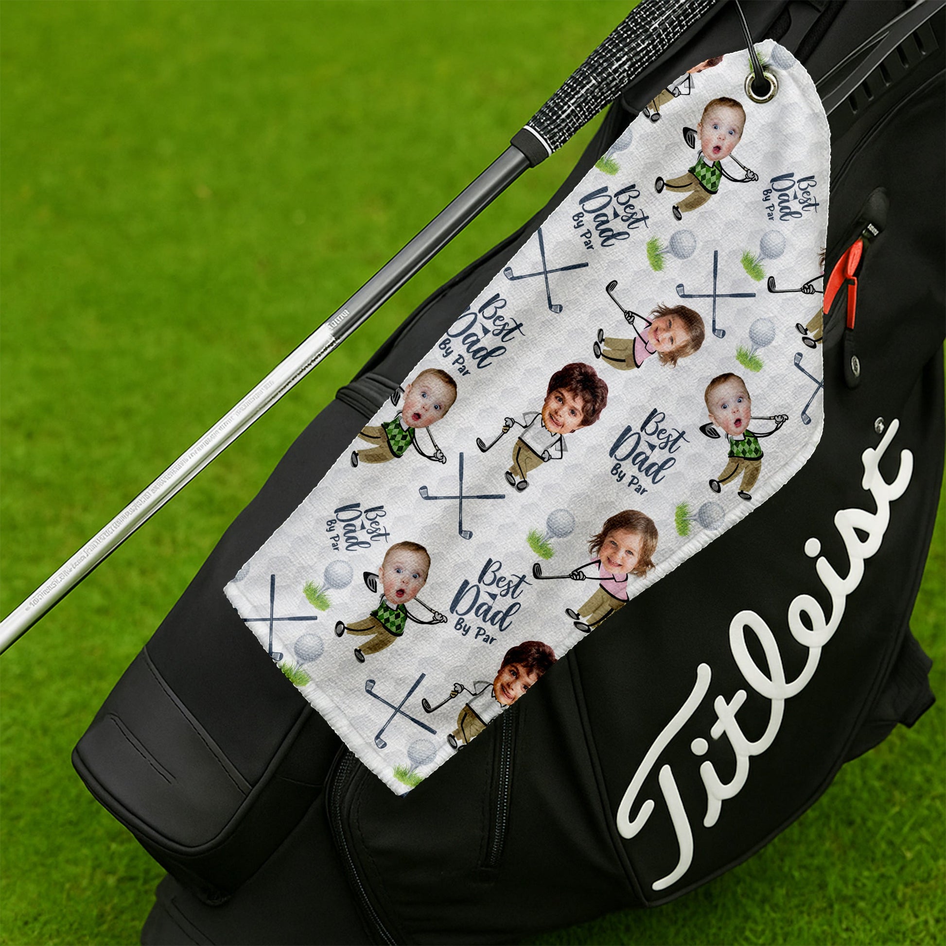 Custom Golf Towel With Kids Photo Best Dad By Par, Custom Photo Towel, Funny Dad Golf Gift