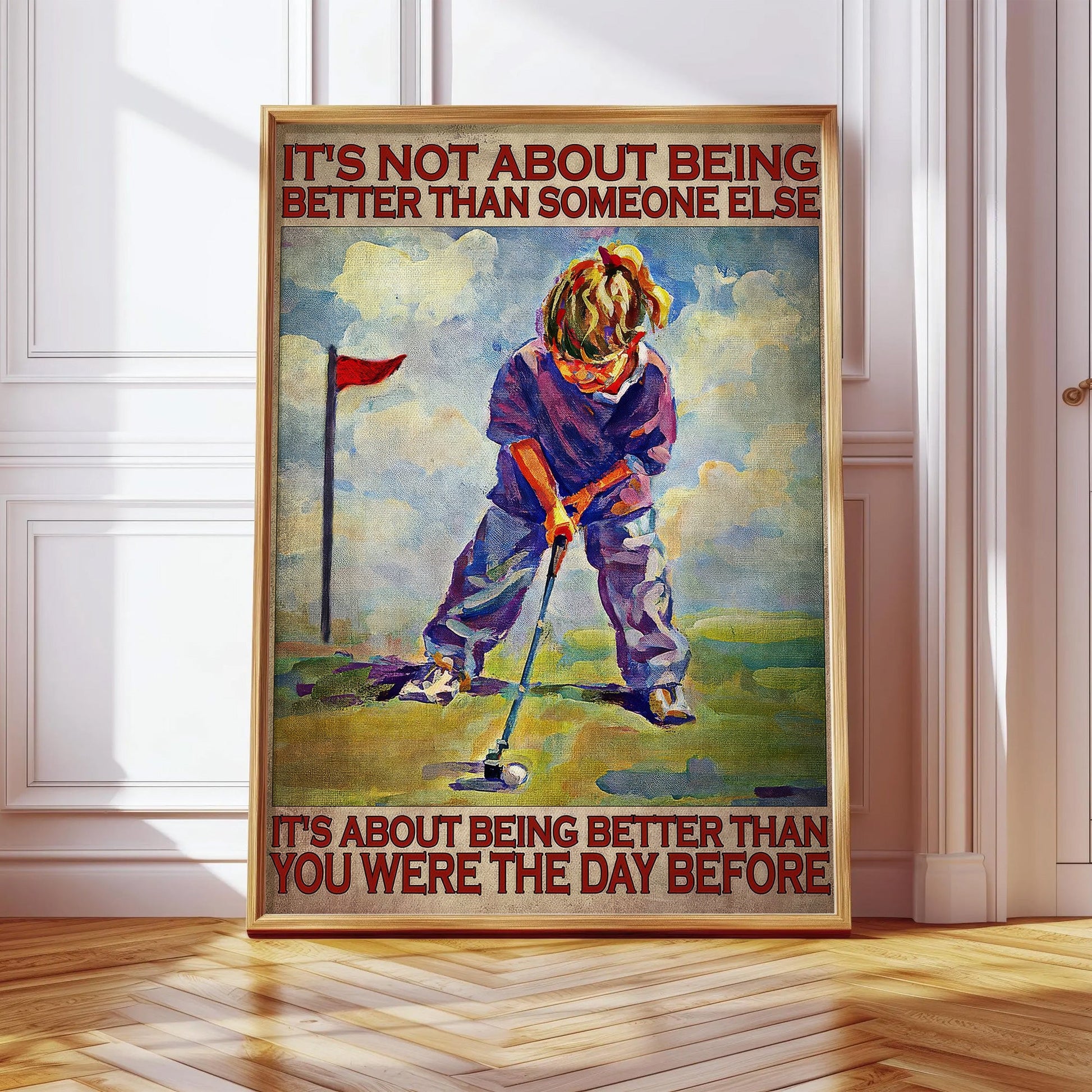 It's Not About Being Better Than Someone Else Canvas Wall Art, Golf Decor, Gift For Golf Lovers