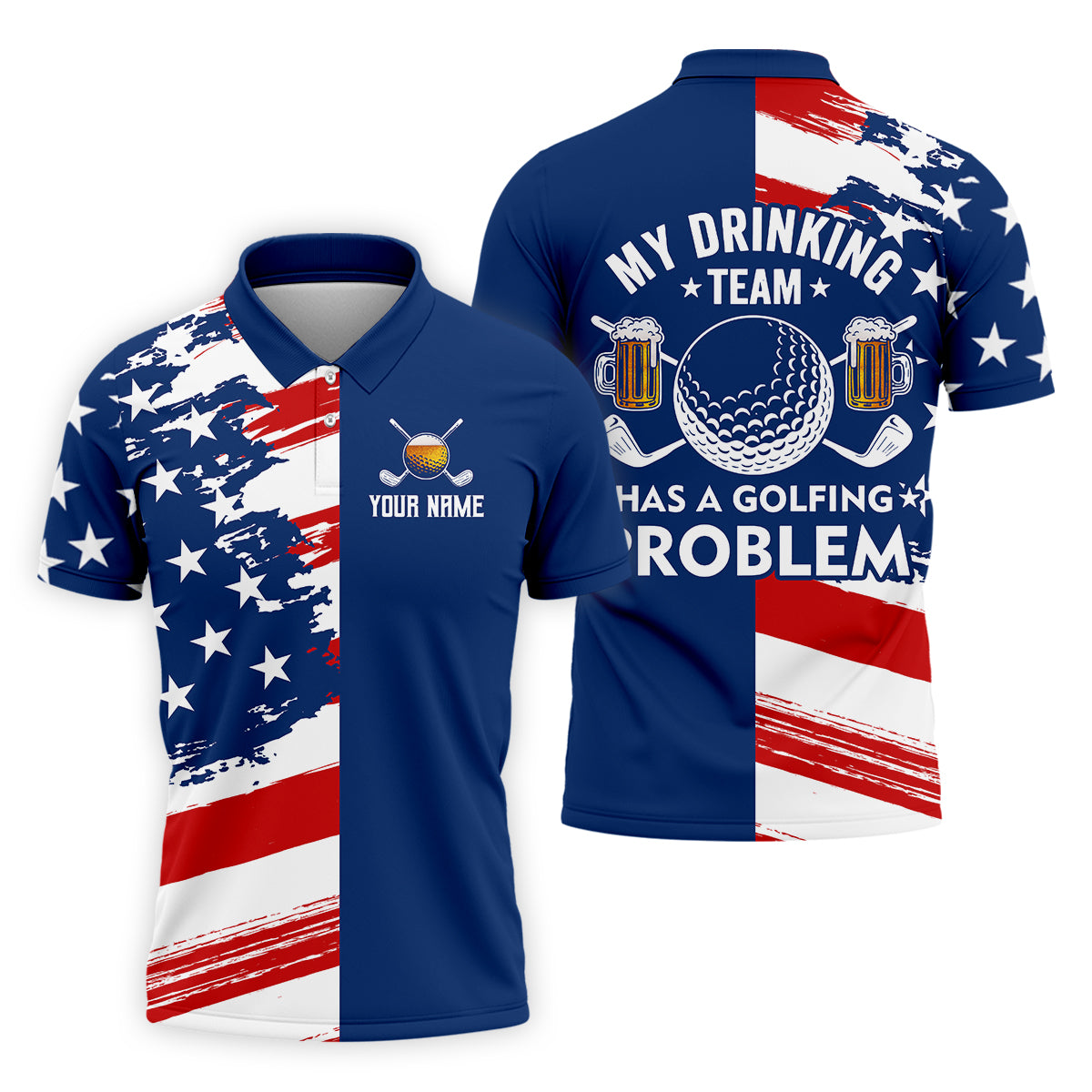 My Drinking Team Has A Golfing Problem Custom Men's Golf Polo Shirt, Funny Beer Golf Shirt, Dad Golf Gift