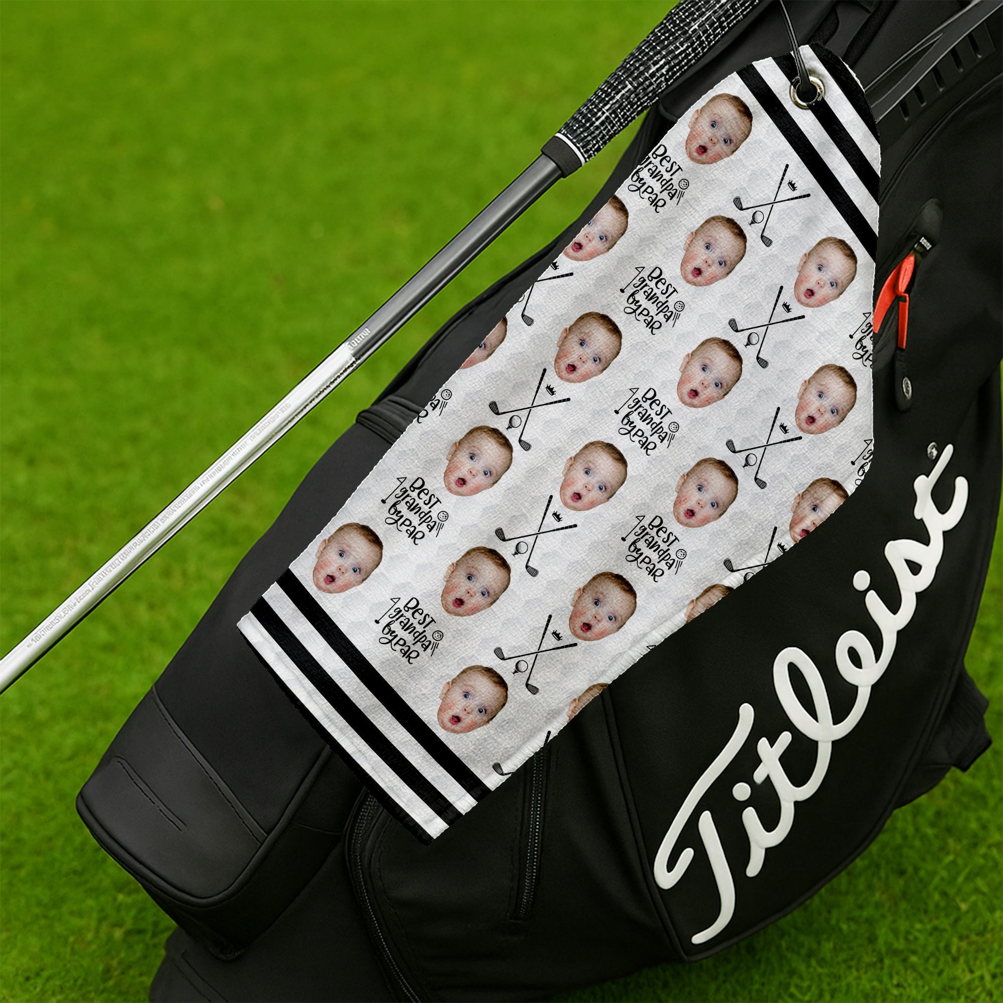 Best Grandpa By Par Golf Towel, Custom Golf Towel With Kids Photo, Christmas Golf Gift