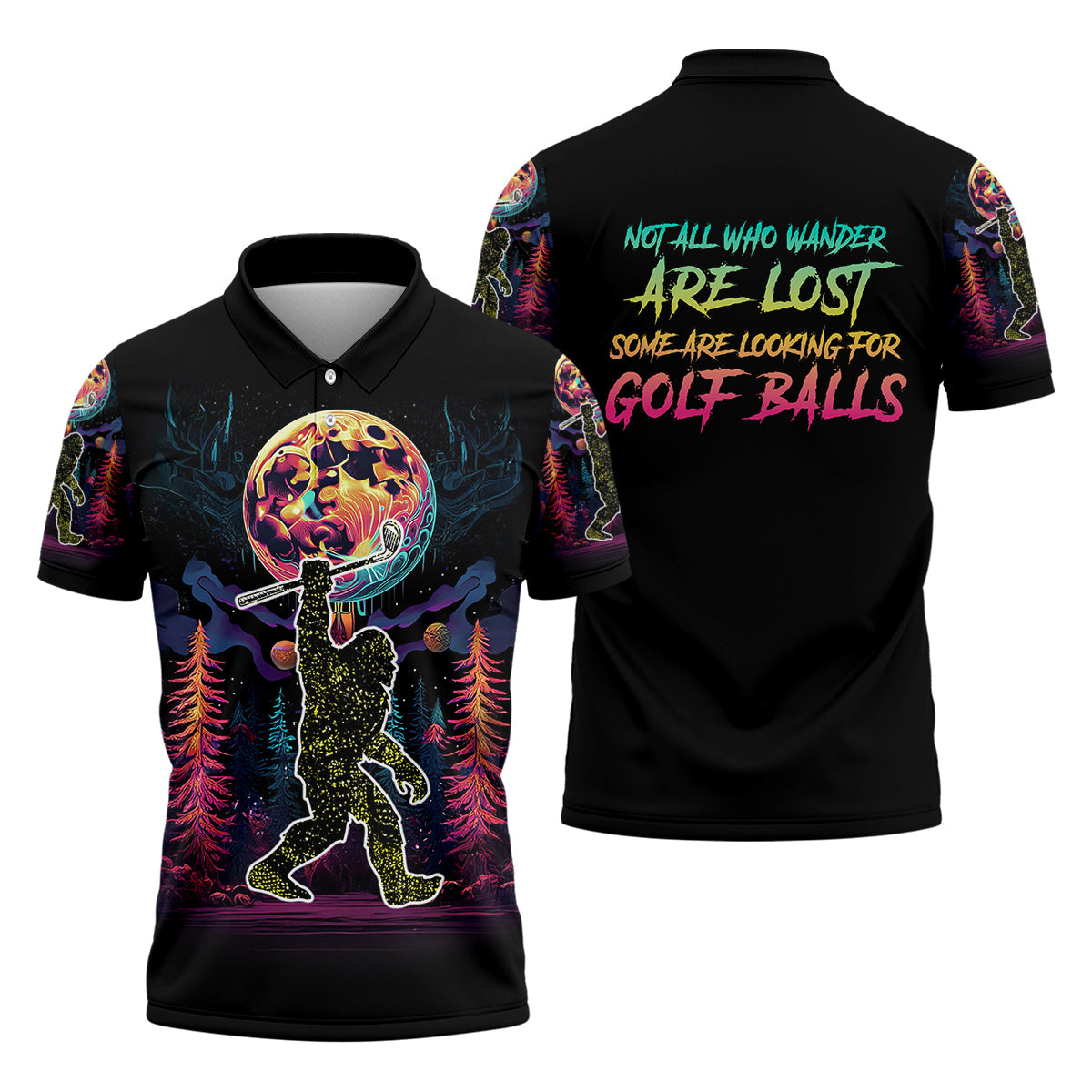 Not All Who Wander Are Lost Bigfoot Funny Mens Golf Polo Shirt, Funny Golf Shirt, Golf Gift For Him