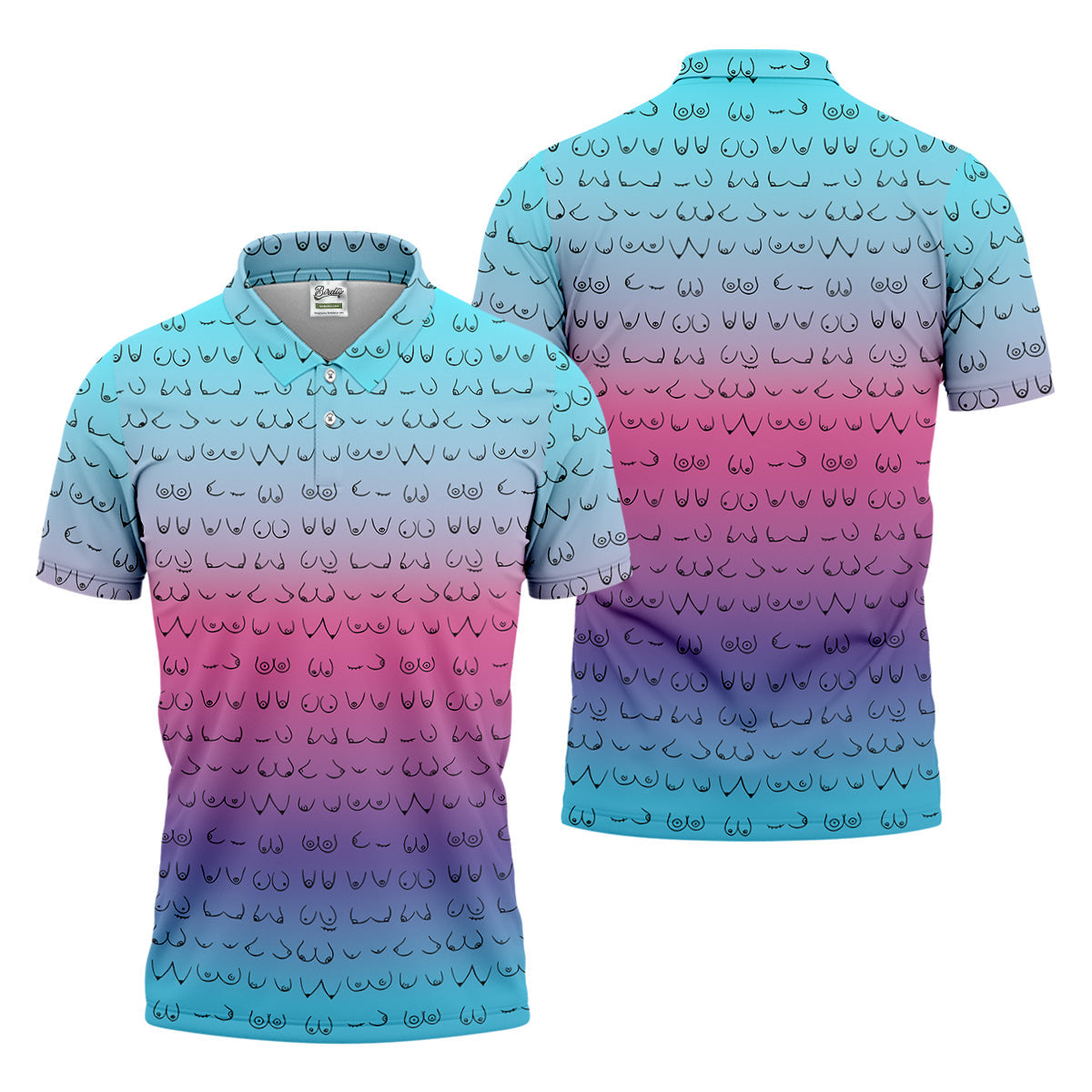 Blue Pink Ombre Boobs Golf Shirt, Fun Men's Golf Polos, Cool Golf Gifts, Polo For Men