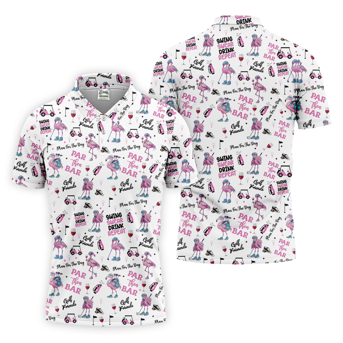 Par Then Bar Flamingo Funny Men Polo Shirt, Fun Golf Polos For Men, Golf Shirts, Dad Golf Gift